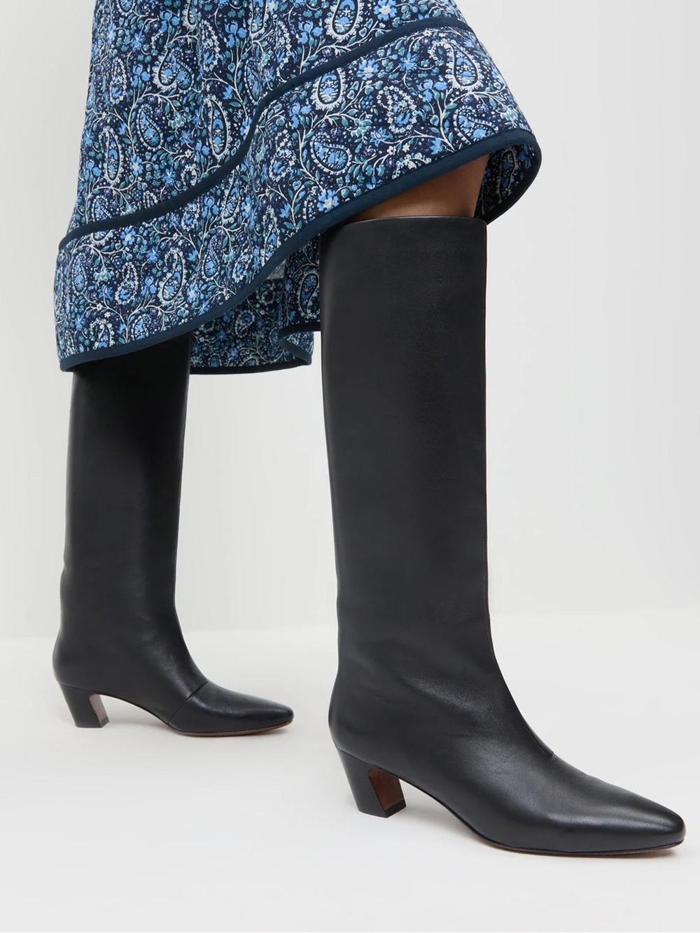 Loeffler Randall Black Knee-High Leather Heeled Boots